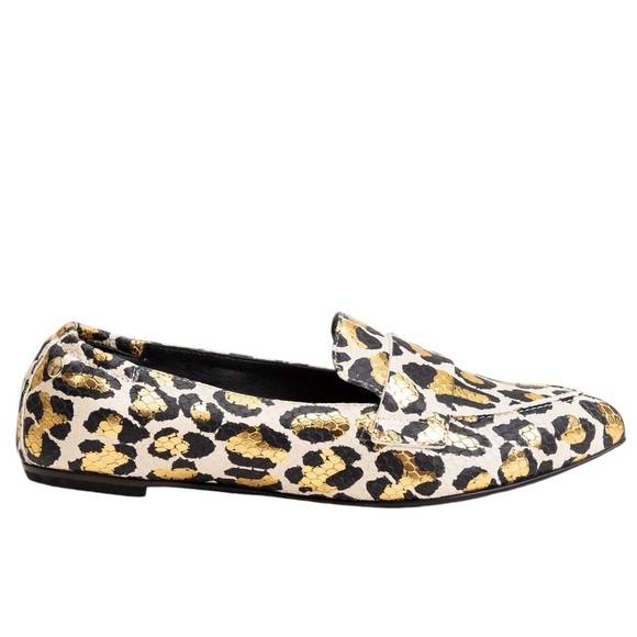 AGL Italy Softy Metallic Gold Leopard Leather Snakeskin Loafers Moccasins 38 / 8 - Picture 2 of 16